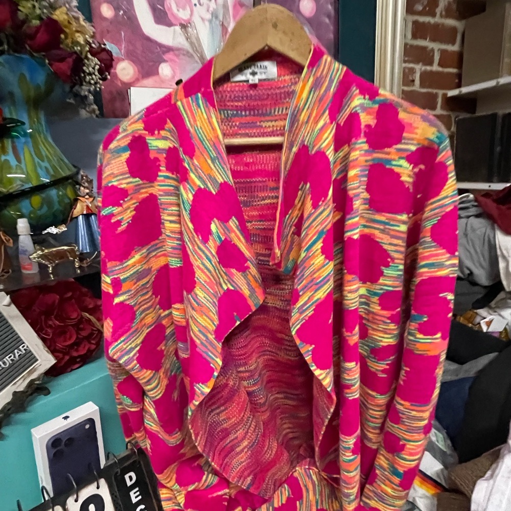 Crazy Train Hot Pink Multicolor Drape Cardigan - Picture 2 of 8